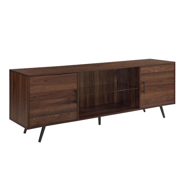Contemporary Dark Walnut TV Stand Fits TVs up to 85 in. with Glass Shelf