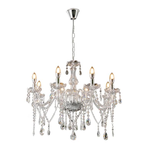 OUKANING 22.83 in. 8-Light Silver Elegant Crystal Raindrop Chandelier for Bedroom Living Room with No Bulbs Included