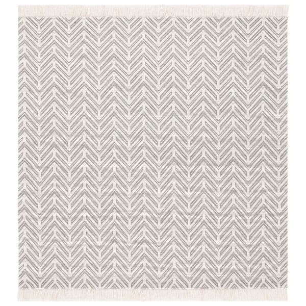 Natura 6 ft. x 6 ft. Ivory/Gray Monochrome Herringbone Square Area Rug