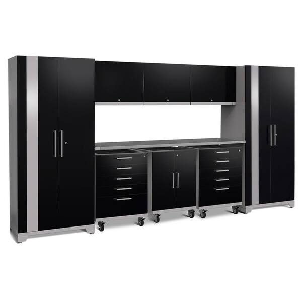 NewAge Products Performance Plus 2.0 85.25 in. H x 161 in. W x 24 in. D 18-Gauge Welded Steel Garage Cabinet Set in Black (10-Piece)