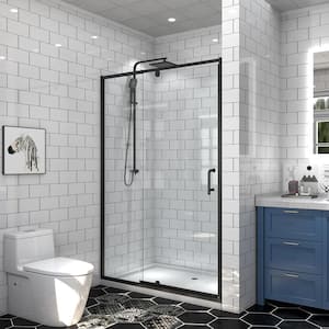 Victoria 44 to 48 in. W x 71 in. H Pivot Swing Framed Shower Door in Matte Black with Clear Glass