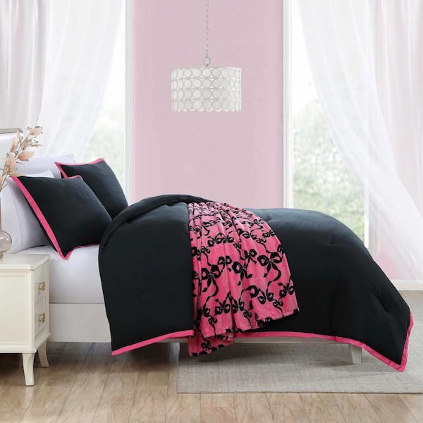 BETSEY JOHNSON Signature Hotel Solid 4 Piece Black/Bright Pink