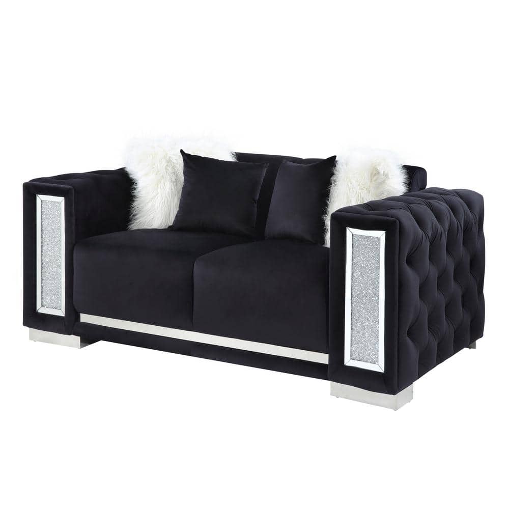 Acme Furniture Trislar 39 in. Black Velvet Velvet 2Seats Loveseats
