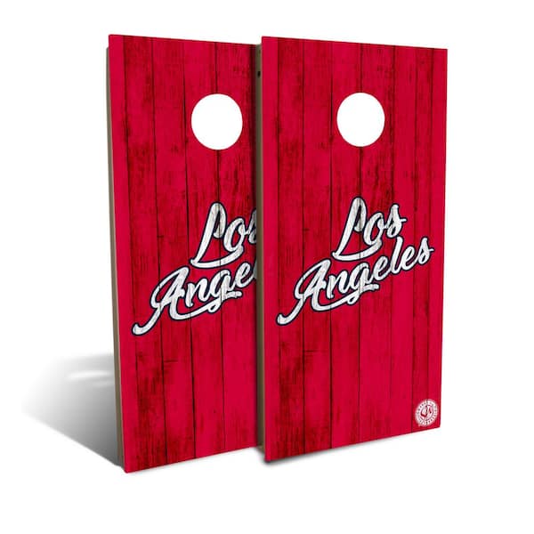 IPG Global Marketing Los Angeles Red, White Solid Wood Baseball Cornhole Board Set (Includes 8-Bags)