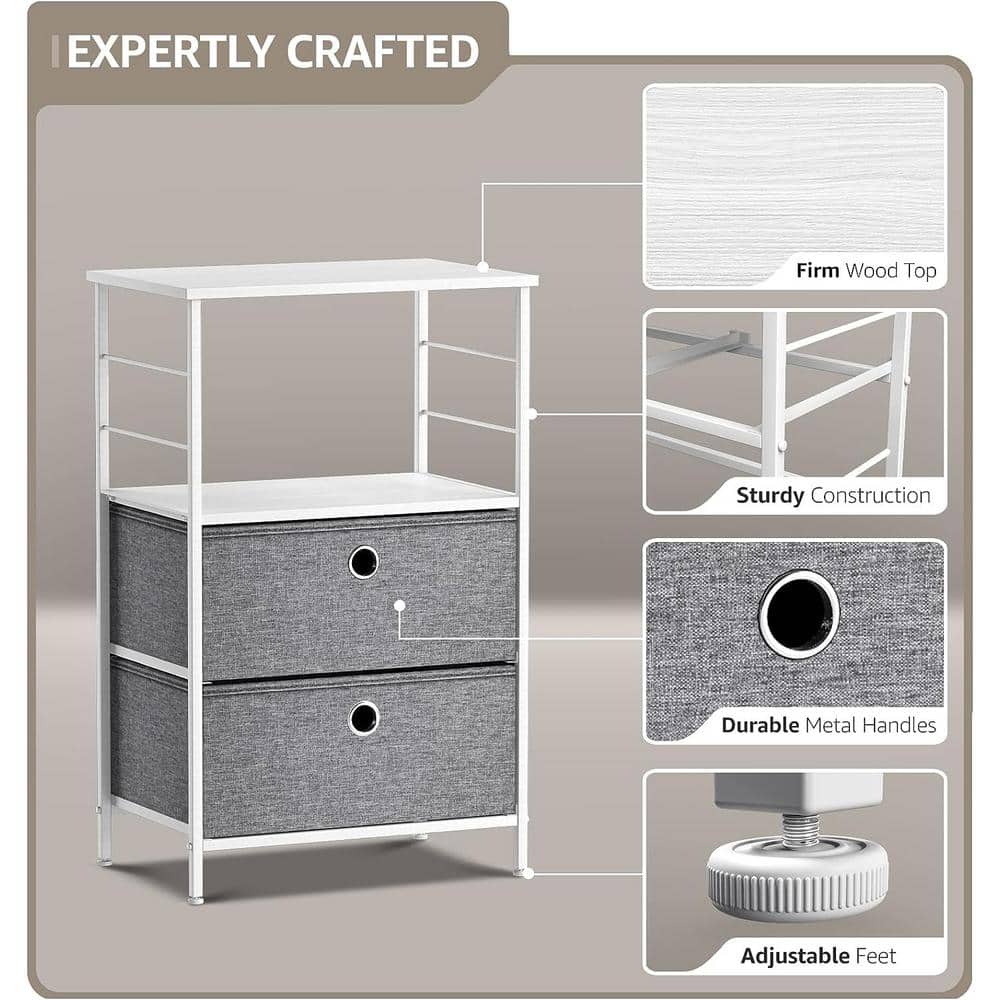 Sorbus White 34" Steel Frame Nursery Nightstand with Fabric Drawers