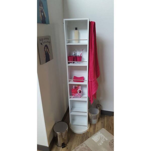 Free Standing Linen Tower Mirror, Swivel Mirror With Storage Shelves