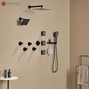 4 Spray 2.5 GPM 12 in. Wall Mounted Rainfall Dual Shower Heads with Handheld and Body Jets in Matte Black