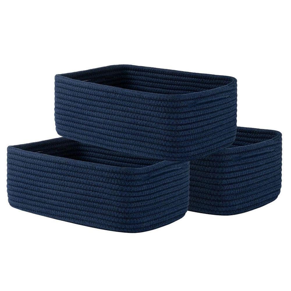 小物入れ Lyum Basket Navy Blue 12 in. x 4.5 in. Woven Basket 3 Packs, Cotton Storage