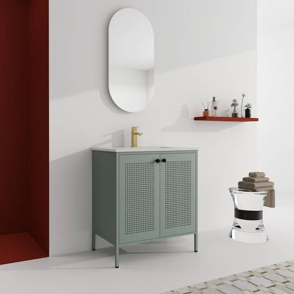 Anky 30 in. W x 18.3 in. D x 33.4 in. H Single Sink Bath Vanity in Mint Green with White Ceramic Top