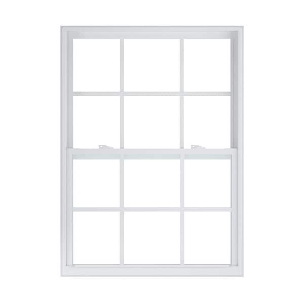 American Craftsman 35.875 in. x 49.5 in. 50 Series White Single Hung Low-E Argon SC Glass Vinyl FL Flange Window with Grids, Screen Incl