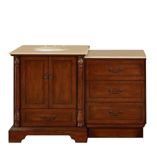 Silkroad Exclusive 56 in. W x 22 in. D Vanity in Walnut with Marble Vanity Top in Crema Marfil with White Basin