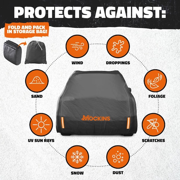 Mockins 200 in. x 75 in. x 75 in. Extra Thick Heavy-Duty SUV Waterproof Car Cover - 250 g PVC Cotton Lined - Black
