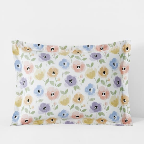 The Company Store Company Kids Pastel Poppies White Multi Organic Cotton Percale Standard Sham