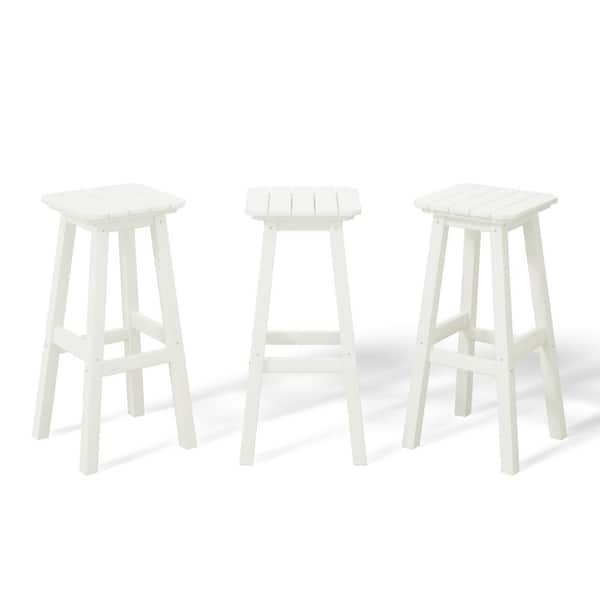 WESTIN OUTDOOR Laguna 29 in. HDPE Plastic All Weather Backless Square Seat Bar Height Outdoor Bar Stool in White, (Set of 3)