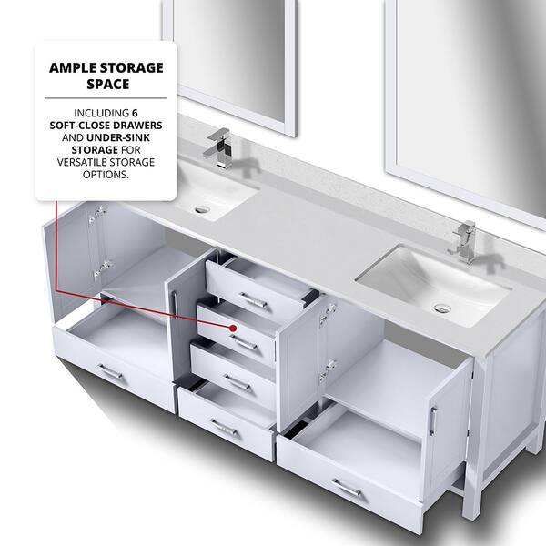 Lexora Jacques 80 in. W x 22 in. D White Bath Vanity and