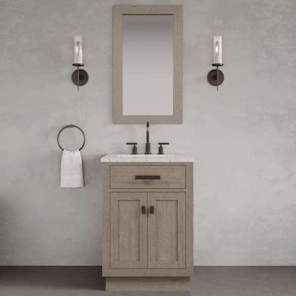 Chestnut 24 in. W x 21.5 in. D x 34.2 in. H Single Sink Bath Vanity in Grey Oak with Carrara White Marble Top