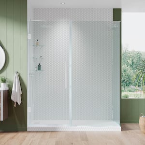 Tampa-Pro 55 1/8 in. W x 72 in. H Rectangular Pivot Frameless Corner Shower Enclosure in Chrome with Shelves