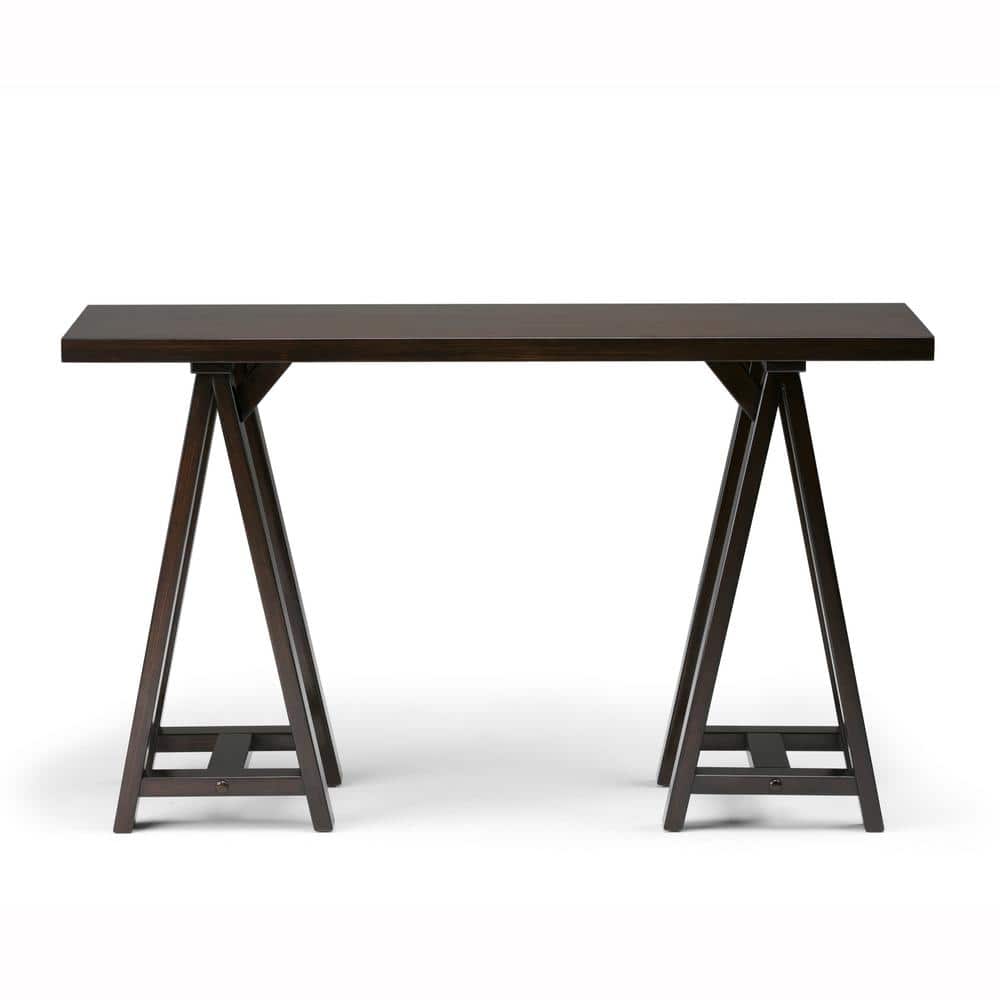 Sawhorse Dark Chestnut Brown Solid Wood Console Table with Storage