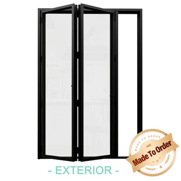 60 in. x 96 in. Left Swing/Outswing Double Tempered Glass Black Aluminum Folding Patio Door