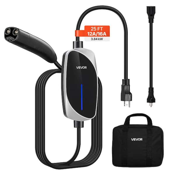 Level 1/2 Tesla Charger, 16 Amp, Portable Electric Car EV Charger with 25 ft. Charging Cable, 120-Volt-240-Volt
