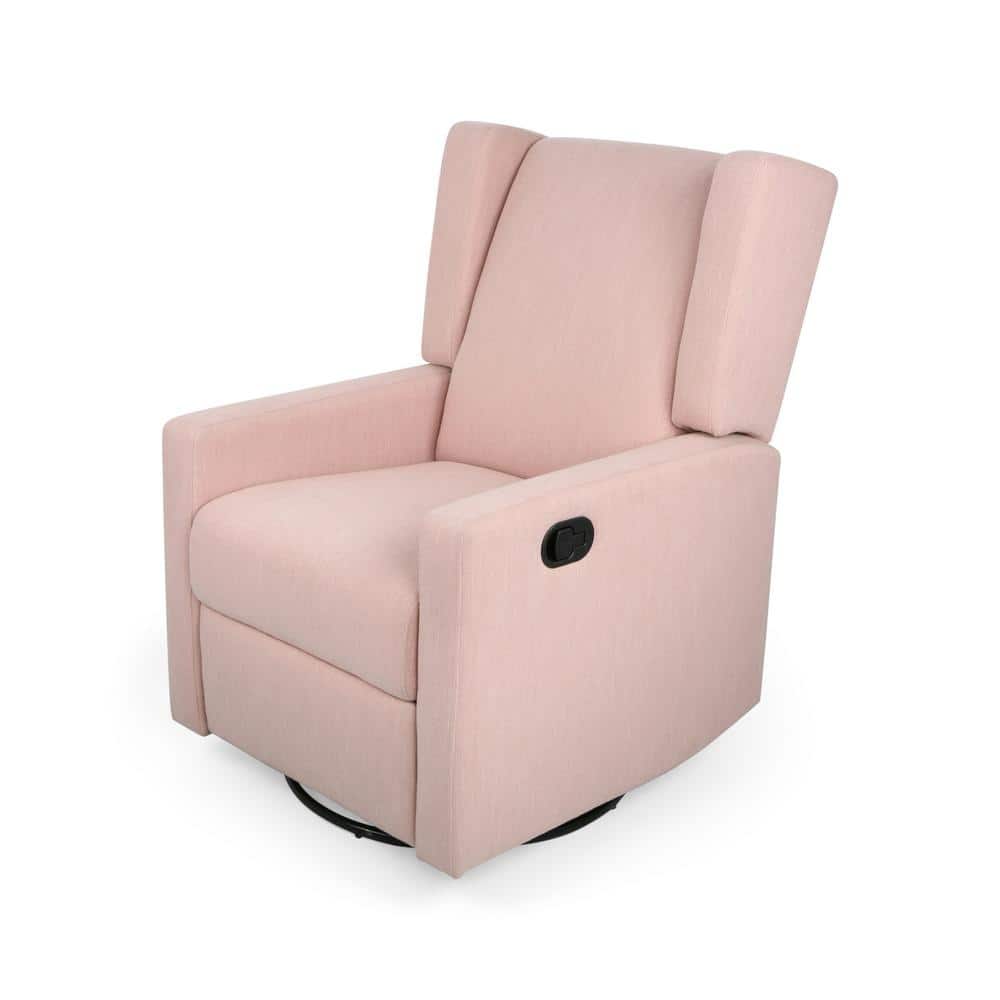 Blush and Black Fabric Swivel Recliner with Metal Frame