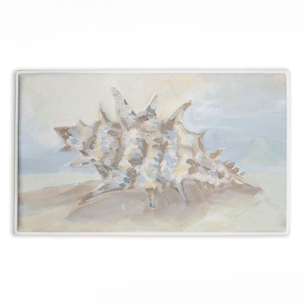 Spiky Seashell on Shore 18 in. x 30 in. Beige Graphic Polyester Blend Rectangle Bath Mat