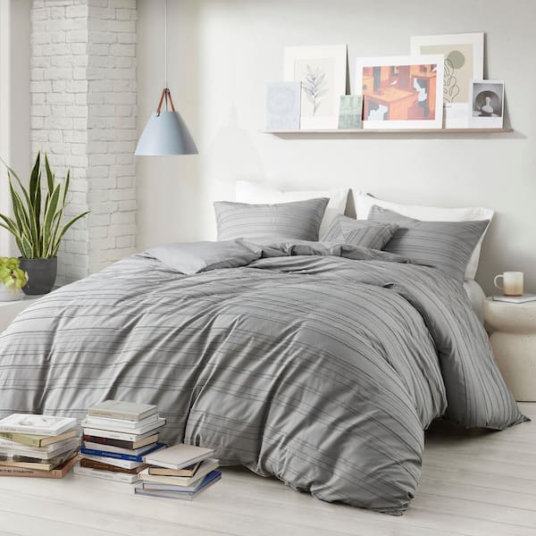 Milo 3-Piece Gray Microfiber Twin/Twin XL Duvet Cover Set