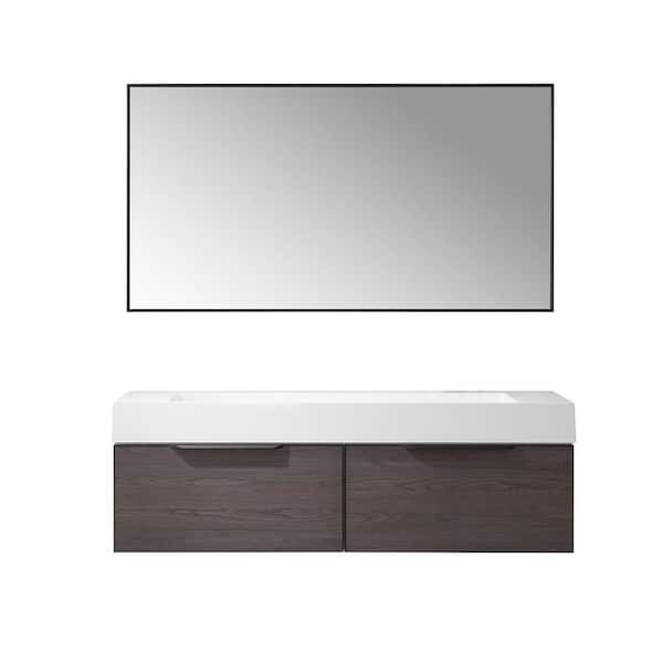 ROSWELL Vegadeo 60 in. W x 19.7 in. D x 19.7 in. H Single Sink Bath Vanity in S.Oak with White Integral Sink Top and Mirror