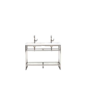 Boston 47 in. Single Console in Brushed Nickel with Resin Vanity Top in White Glossy with White Basin