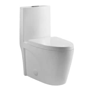 12 in. Rough-In 1/1.6 GPF Dual Flush One Piece Toilet in Gloss White with Soft Closing Seat