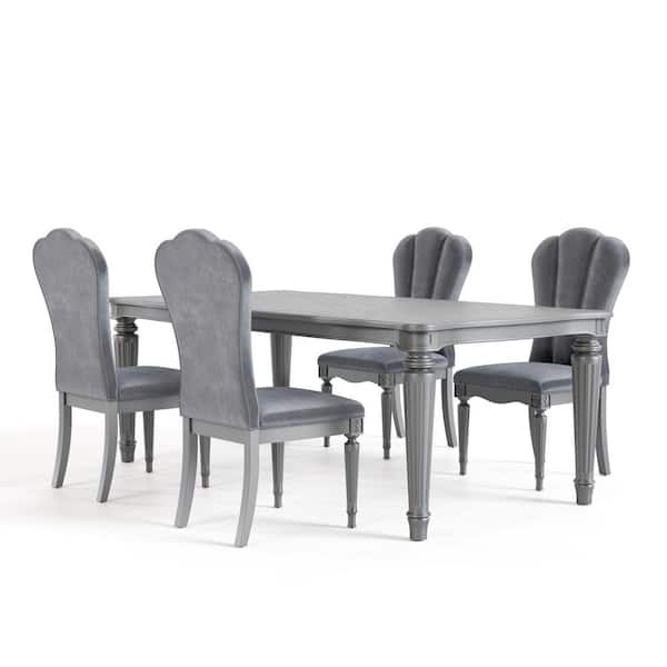 Seabliss 5-Piece Glam Rectangle Silver Wood Top Dining Room Set Seats 4