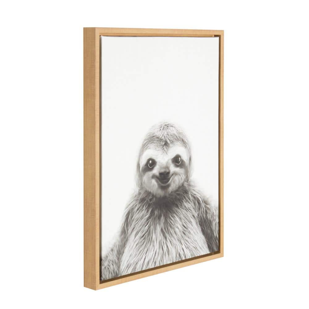 Natural Framed Black and White Sloth Canvas Art