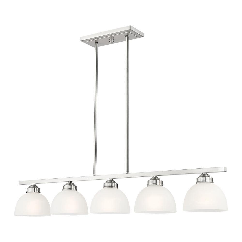 Sleek Somerset Brushed Nickel 5-Light Linear Chandelier with Satin Glass