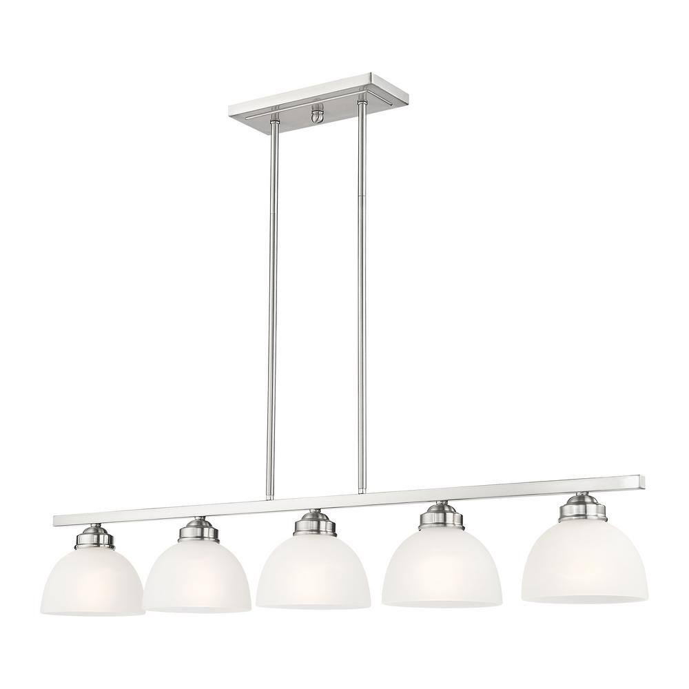 Sleek Somerset Brushed Nickel 5-Light Linear Chandelier with Satin Glass