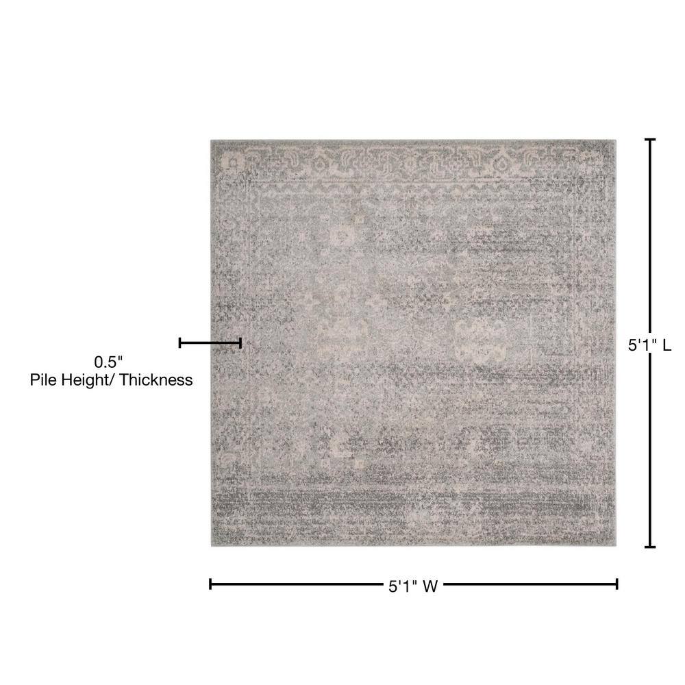 Silver and Ivory High Pile Synthetic Square Rug