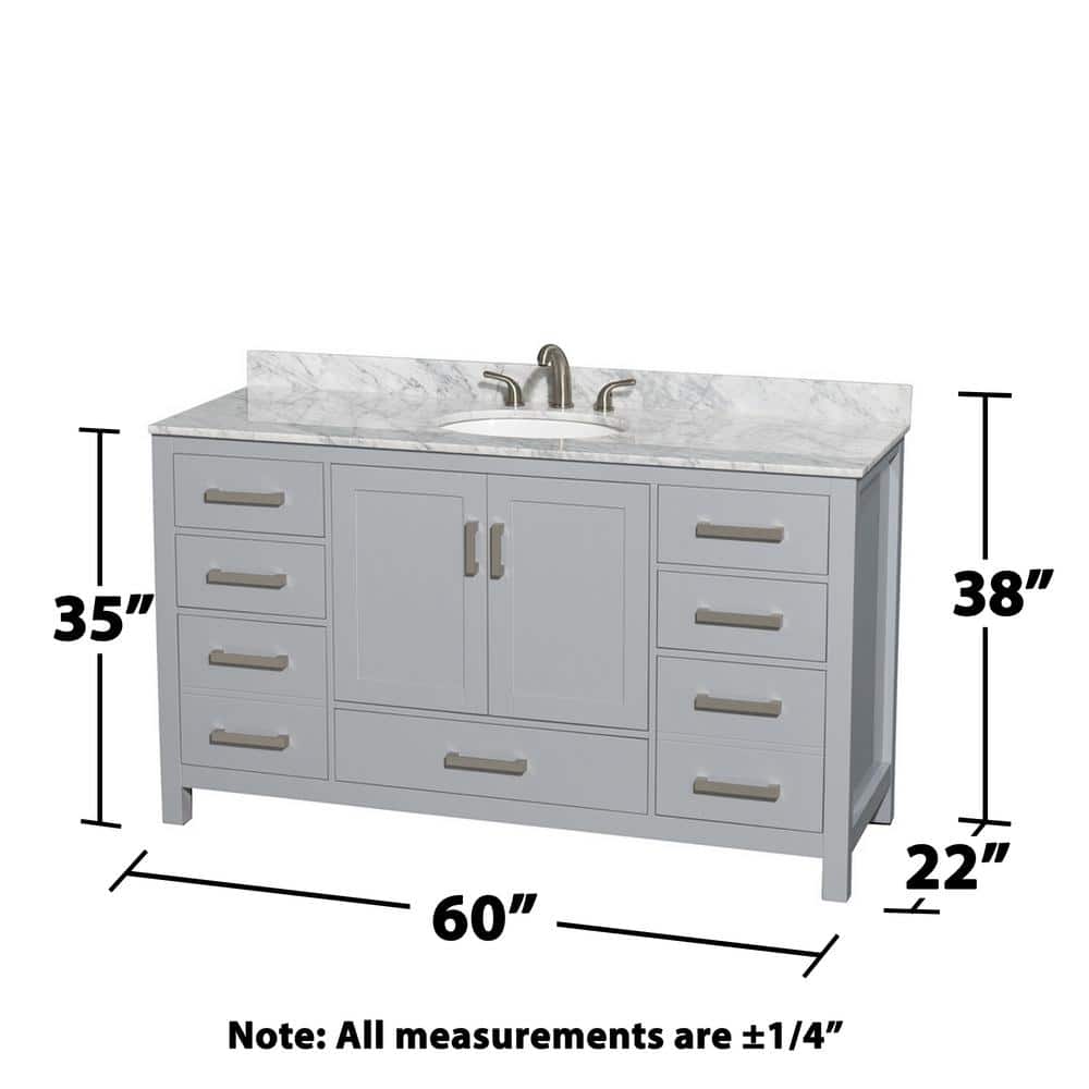Sheffield 60" Gray Freestanding Single Bathroom Vanity with Marble Top