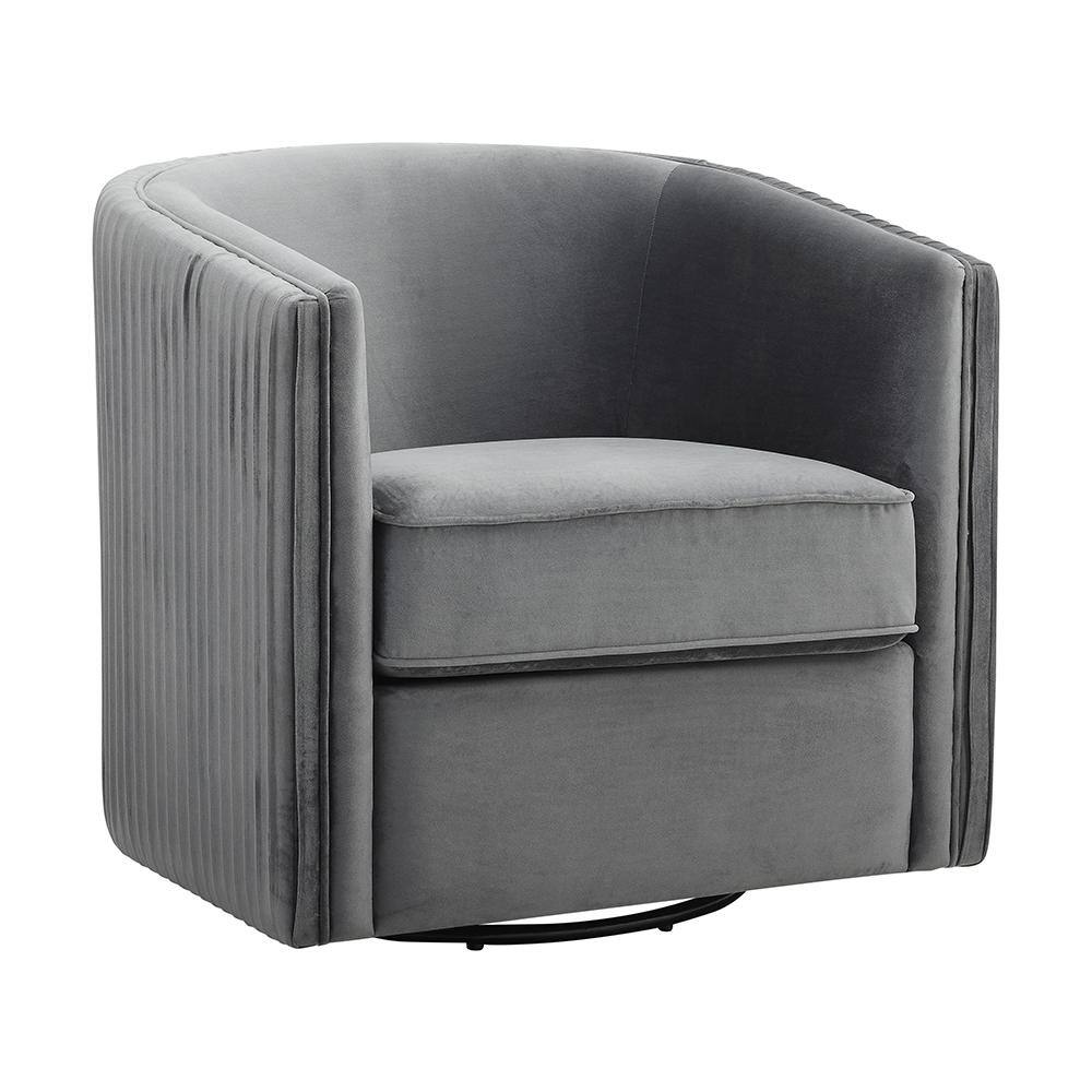 Gray Velvet Barrel Swivel Accent Chair with Wood Frame
