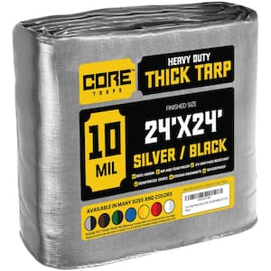 24 ft. x 24 ft. Silver/Black 10 Mil Heavy Duty Polyethylene Tarp, Waterproof, UV Resistant, Rip and Tear Proof