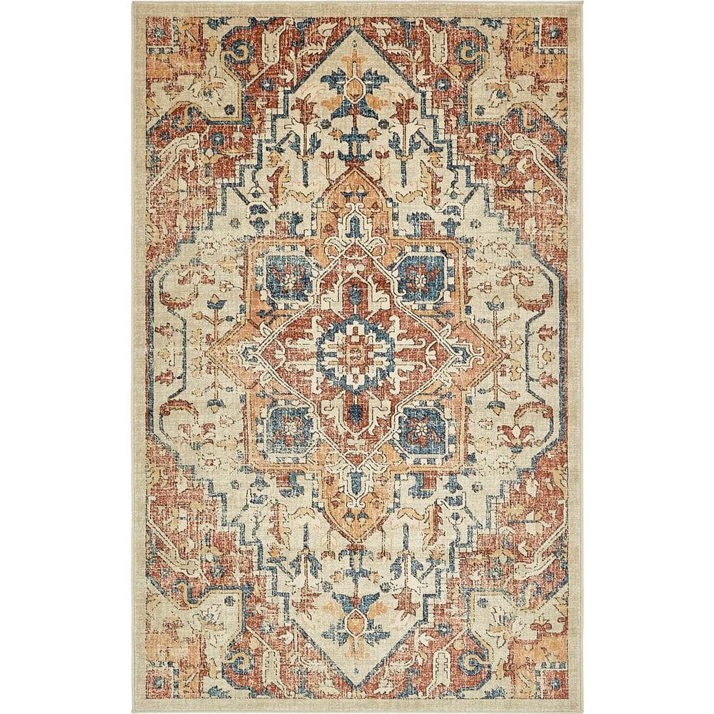 Oslo Beige and Multicolor Rectangular Synthetic Area Rug