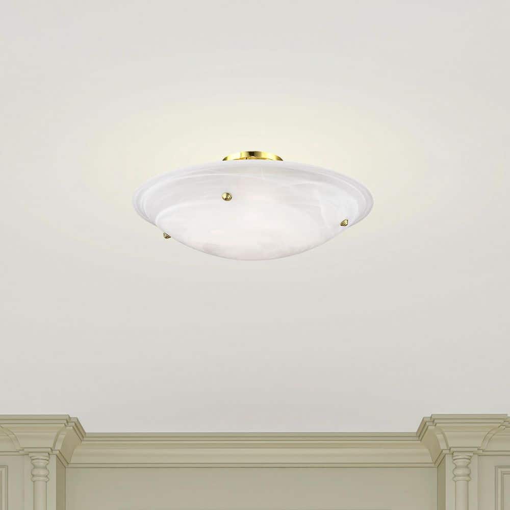 Oasis Polished Brass 4-Light Flush Mount with White Alabaster Glass