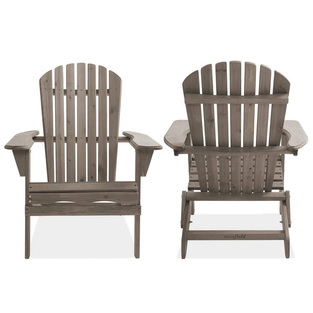 Gray Foldable Cedar Wood Adirondack Chair with Armrests