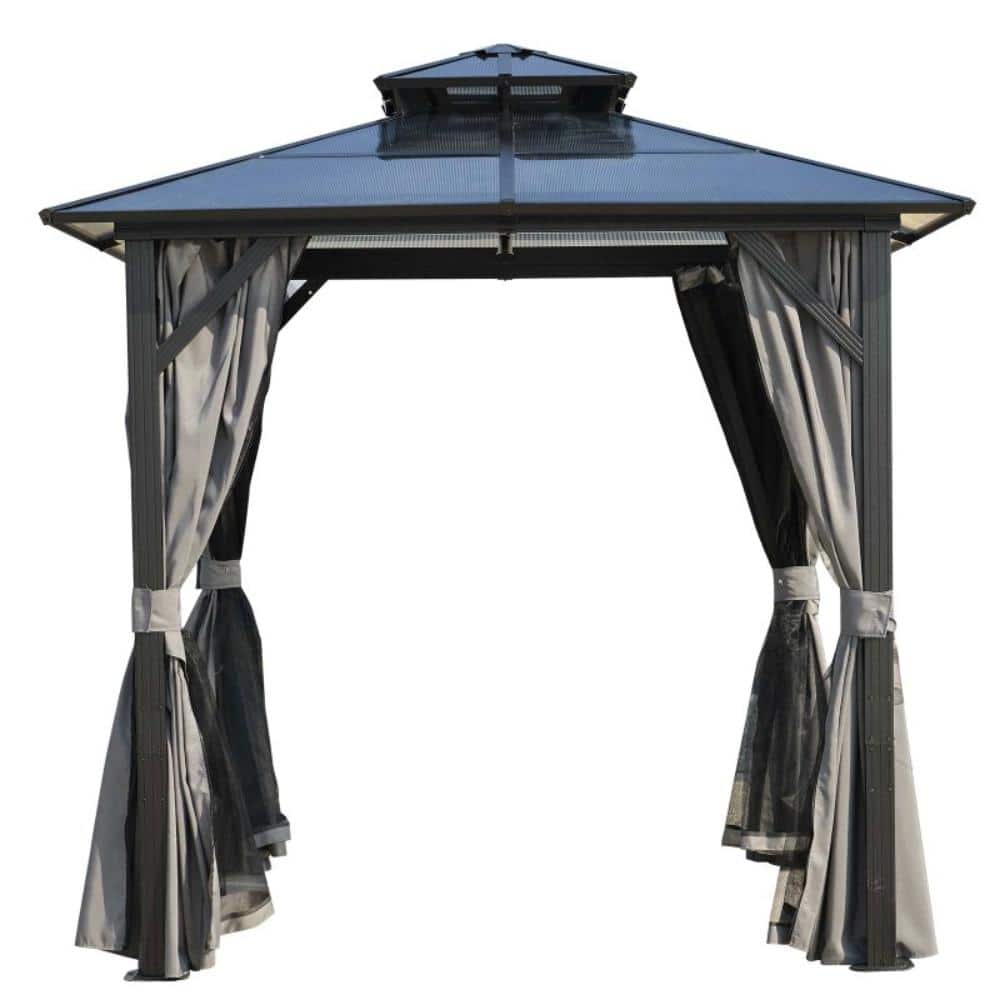 8 ft. x 8 ft. Grey BBQ Grill Gazebo with Polycarbonate Double Roof, Outdoor Barbecue Gazebo Aluminum Frame for Patio price history on PriceWatchPro