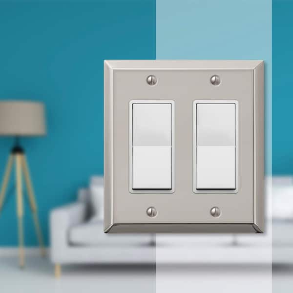 Metallic 2 Gang Rocker Steel Wall Plate - Polished Nickel