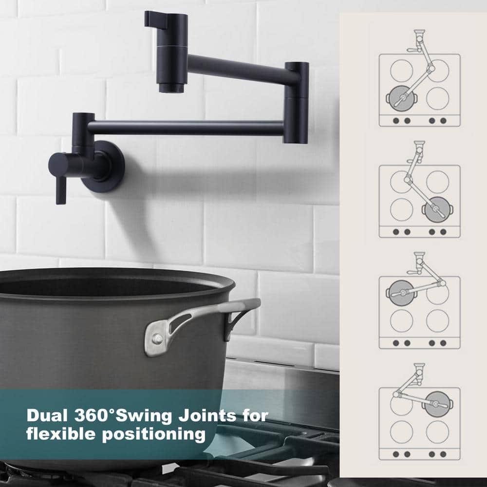 Matte Black Brass Wall Mounted Double Handle Pot Filler