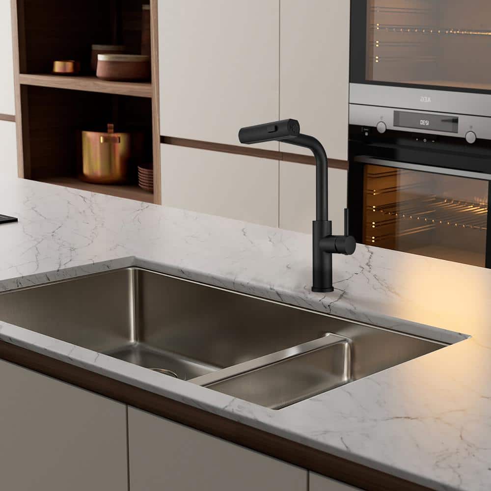 Matte Black Stainless Steel Pull Down Kitchen Faucet with Sprayer