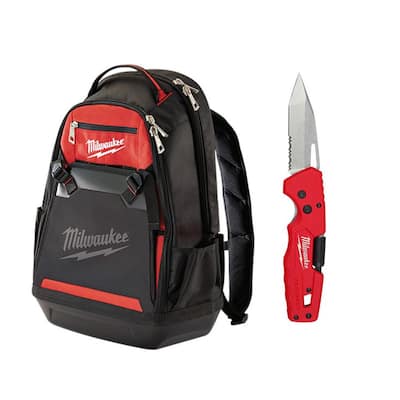 10 in. Jobsite Tool Backpack with Fastback 5-in-1 Folding Knife with 3 in. Blade (2-Piece)