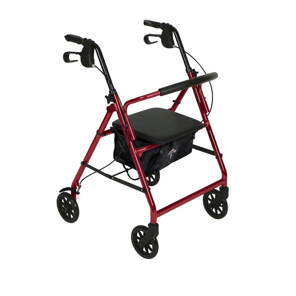 Heavy Duty Folding Rollator Walker + Seat [Red Steel] – Because Market