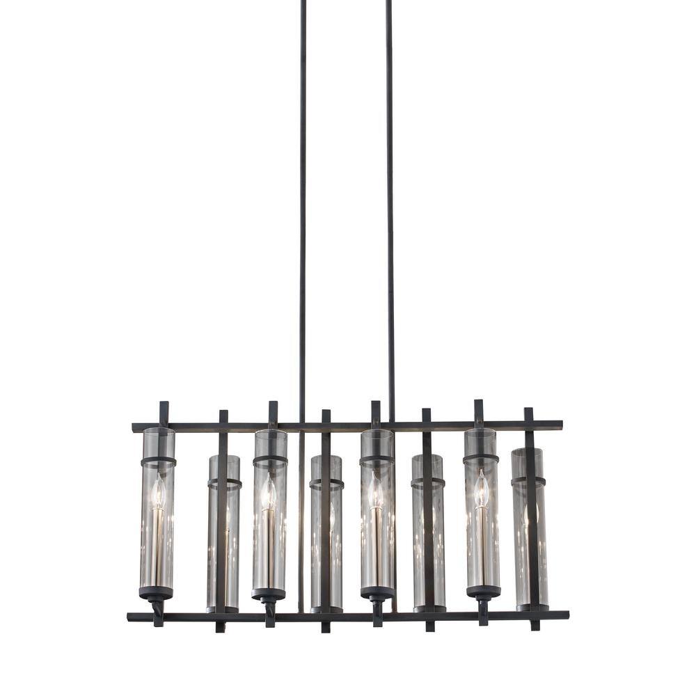 Antique Forged Iron and Crystal 8-Light Candle Chandelier