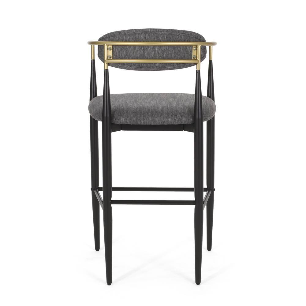 Boise Extra Tall Black Metal and Gray Upholstered Bar Stools, Set of 2