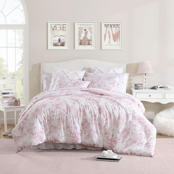 Laura Ashley Delphine 3-Piece Pink Cotton Full/Queen Comforter Set